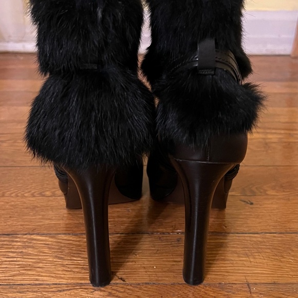 COACH Athena fur boots leather boot real RABBIT fur vintage boot Ankle Boot - Picture 4 of 6